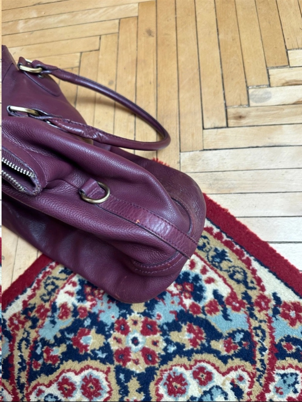Mulberry Purple Leather Tote with Tassel - Picture 4 of 13